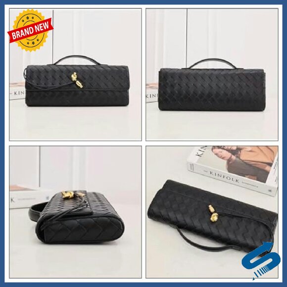 Woven Vegan Leather Crossbody Clutch Bag with Adjustable Strap